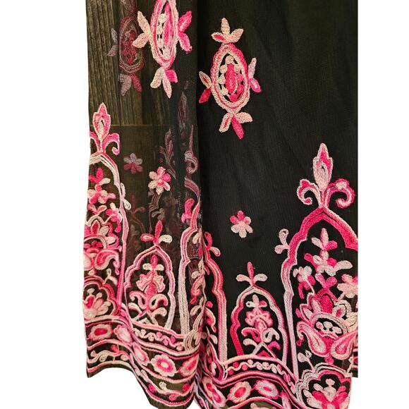 NWT INC sweet meadow off the shoulder semi sheer lined peasant S pink black top - Picture 3 of 7